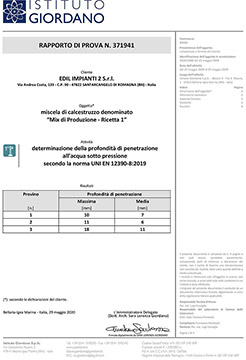 Denominazione profondità di penetrazione all'acqua sotto pressione